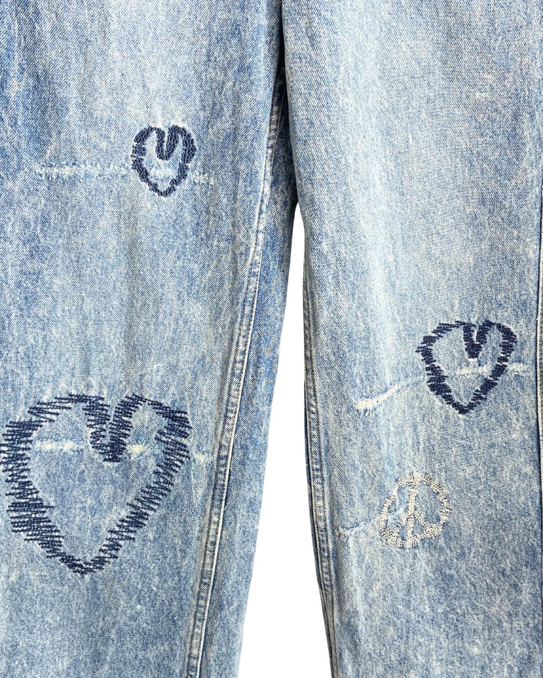 Jean rigído wide leg corazones