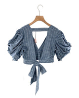 Crop top a rayas manga globo