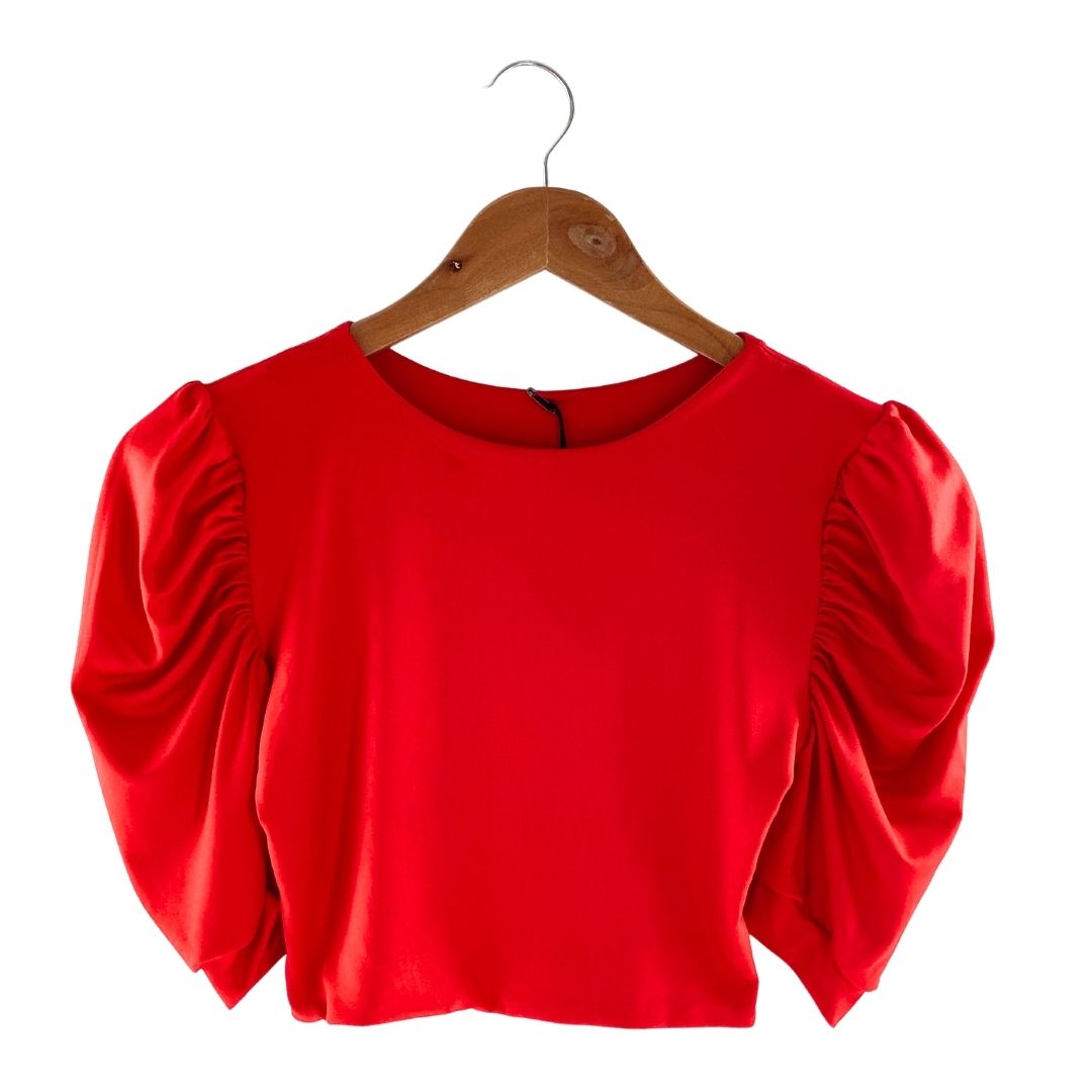 Blusa crop manga princesa