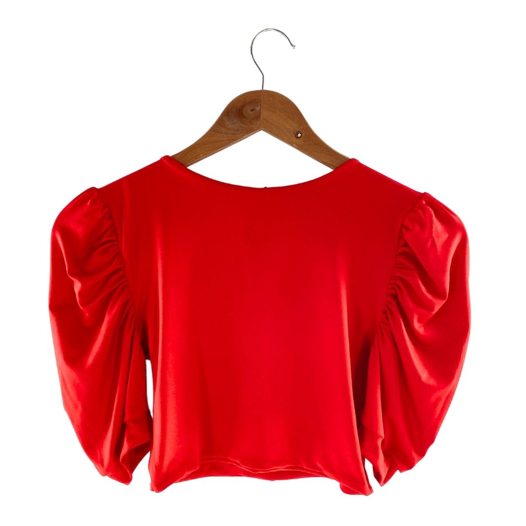 Blusa crop manga princesa