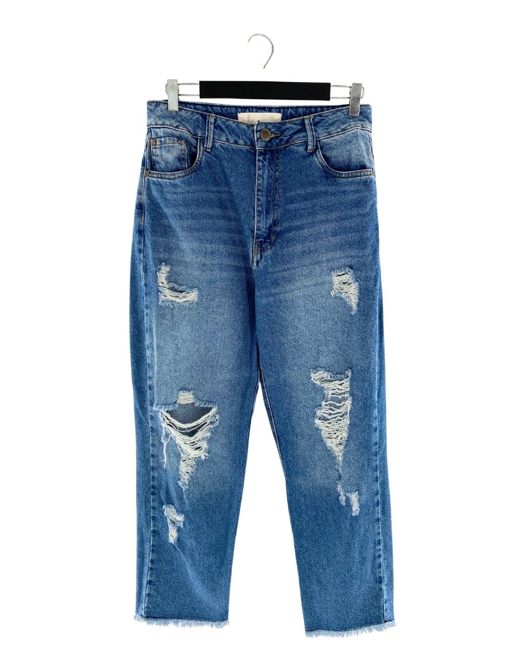Jean rígido wide leg destroyed