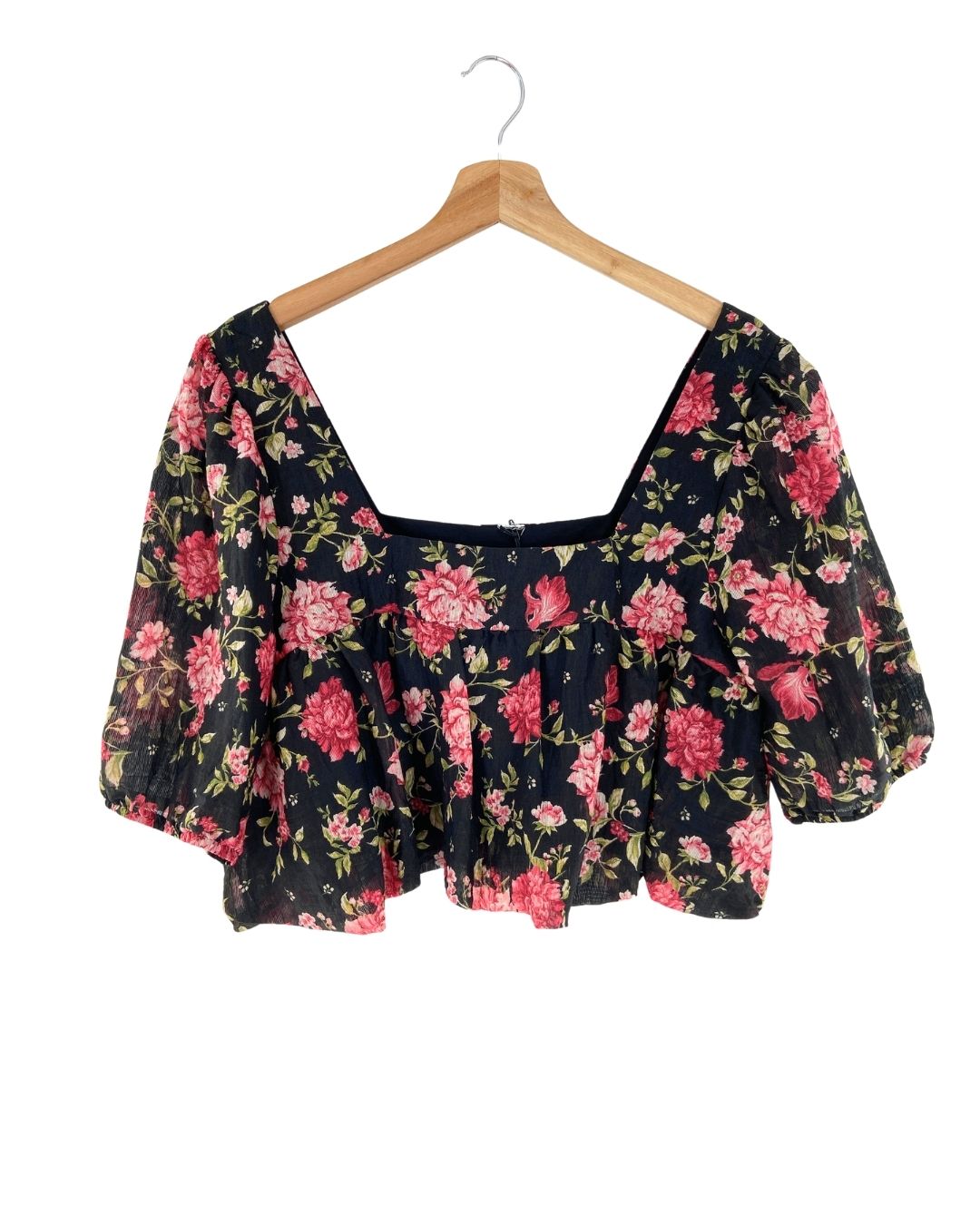Blusa crop manga globo print