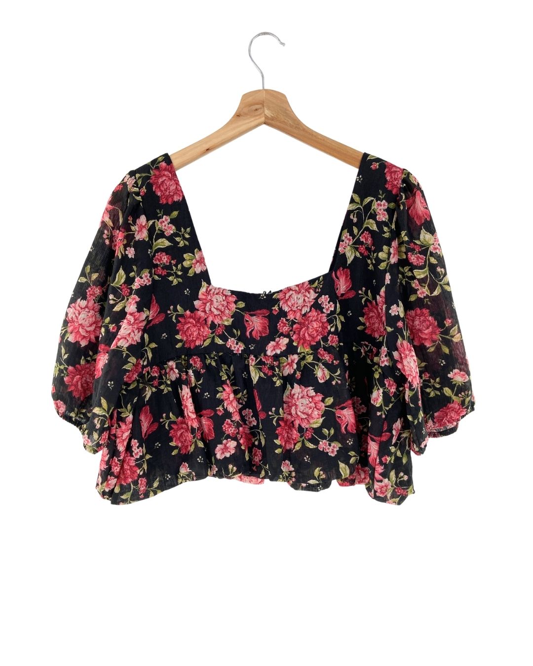 Blusa crop manga globo print