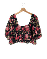 Blusa crop manga globo print
