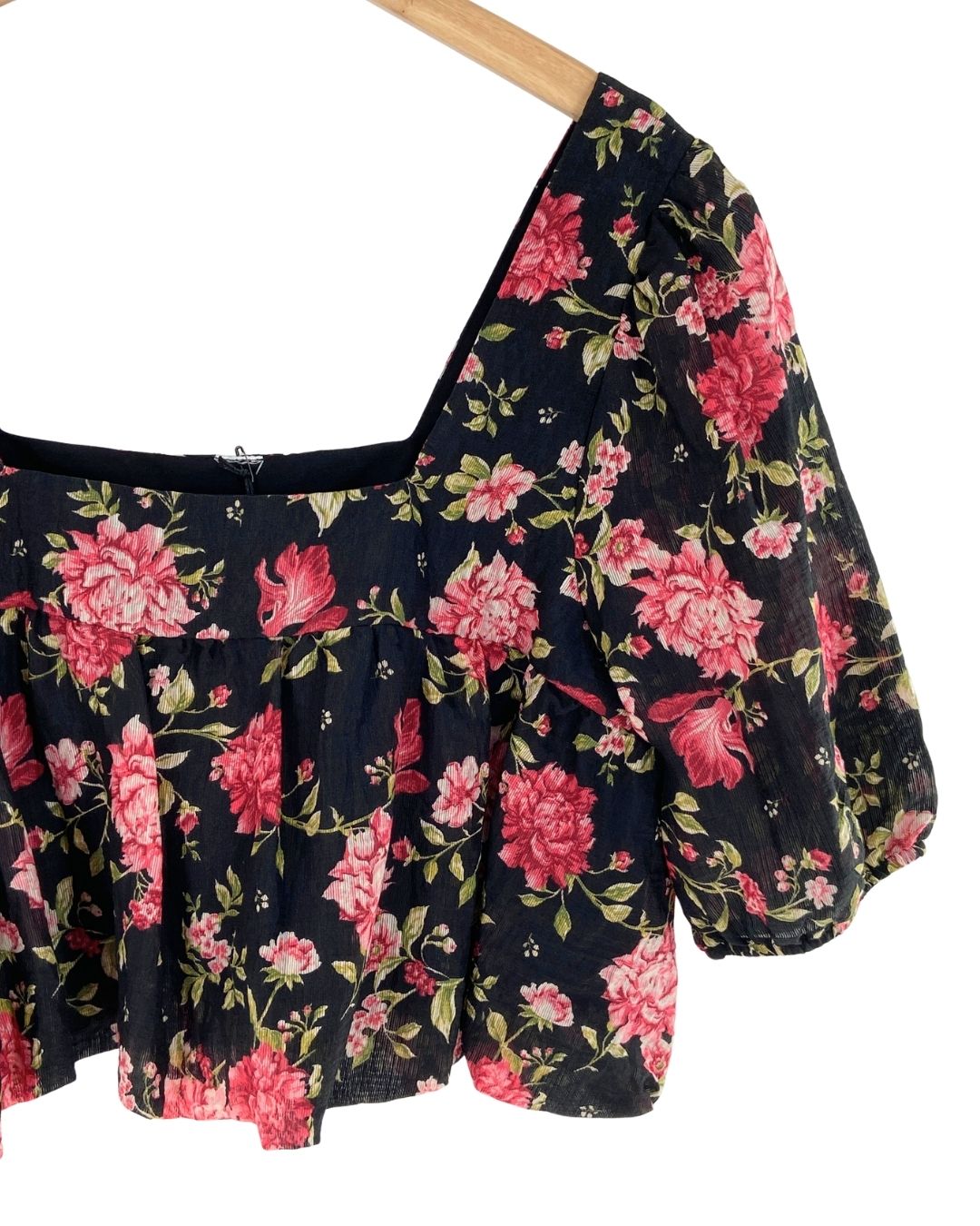 Blusa crop manga globo print