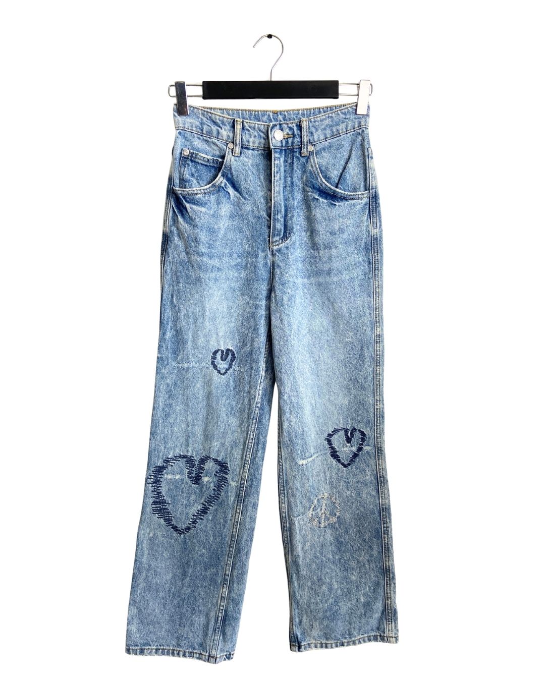 Jean rigído wide leg corazones