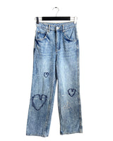 Jean rigído wide leg corazones