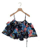 Blusa crop satinada print flor