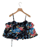 Blusa crop satinada print flor