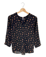 Blusa satinada print aves