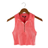 Crop top canalé con cremallera