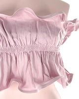 Crop top strapless con vuelo