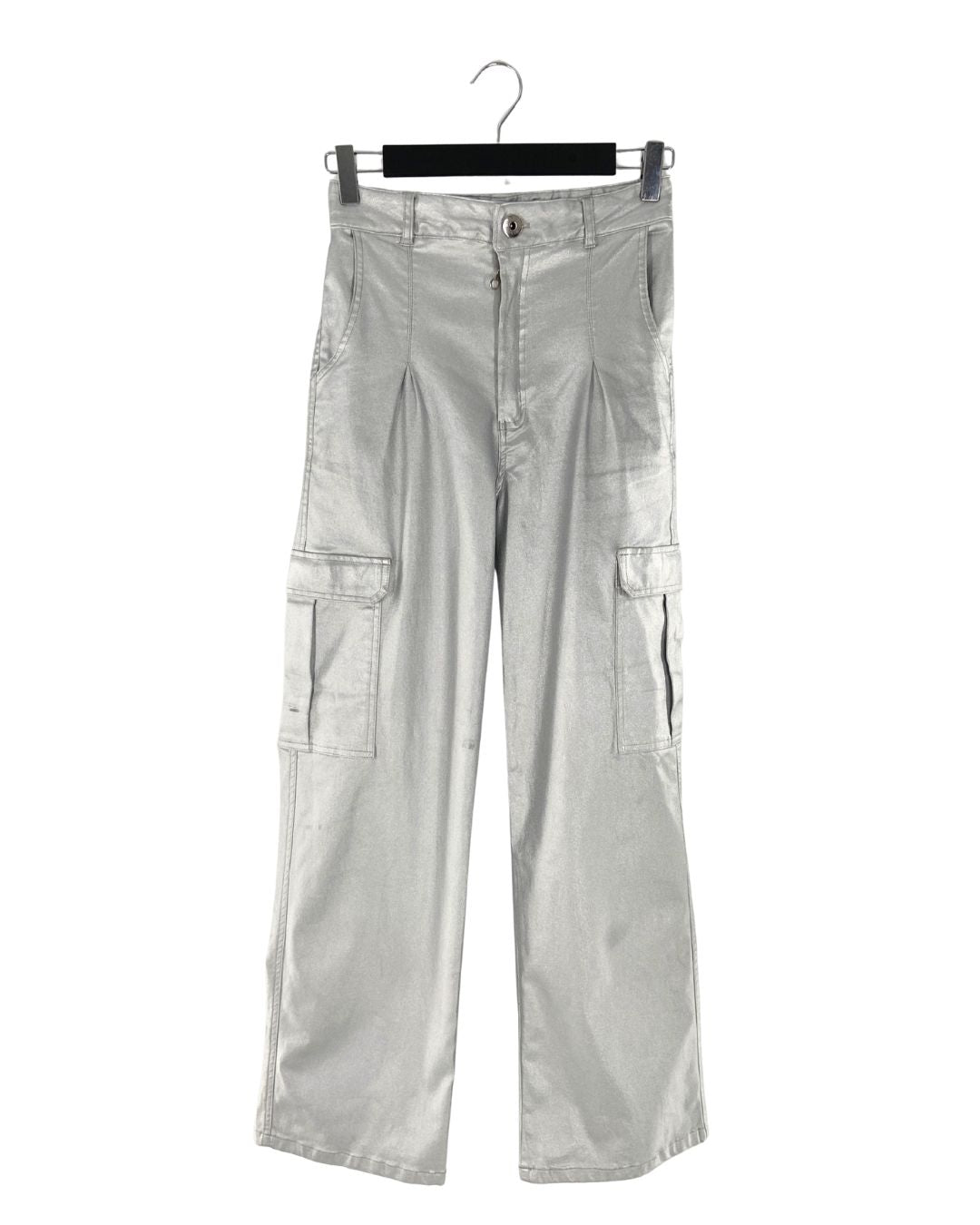 Pantalon cargo stretch en lamé