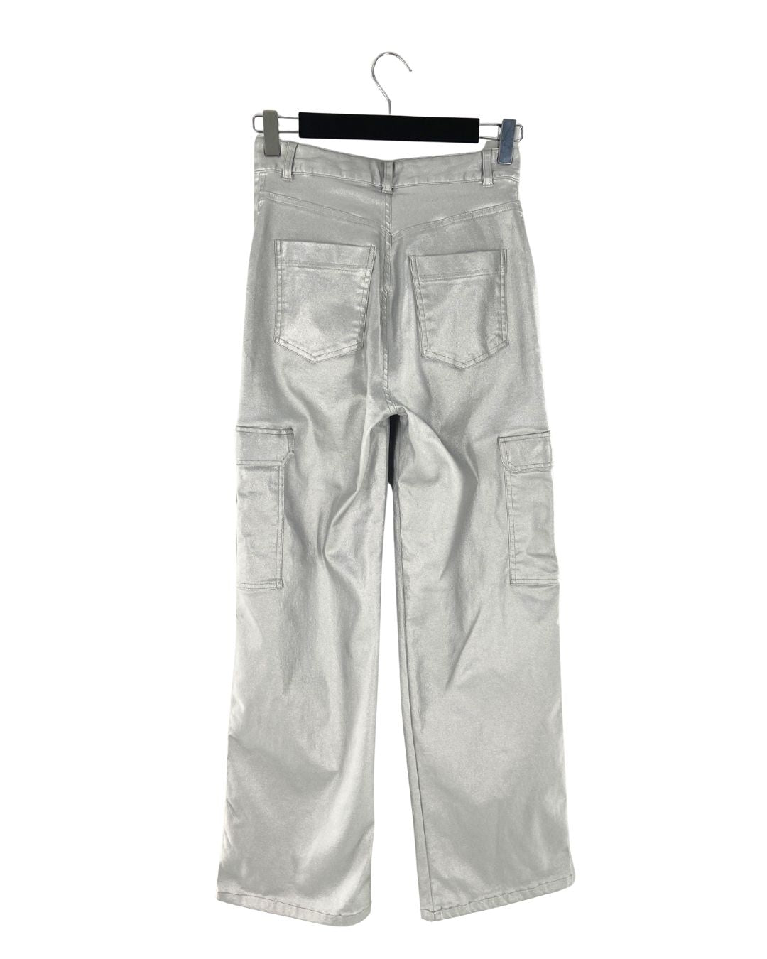 Pantalon cargo stretch en lamé