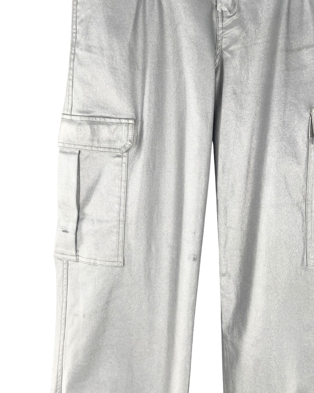 Pantalon cargo stretch en lamé