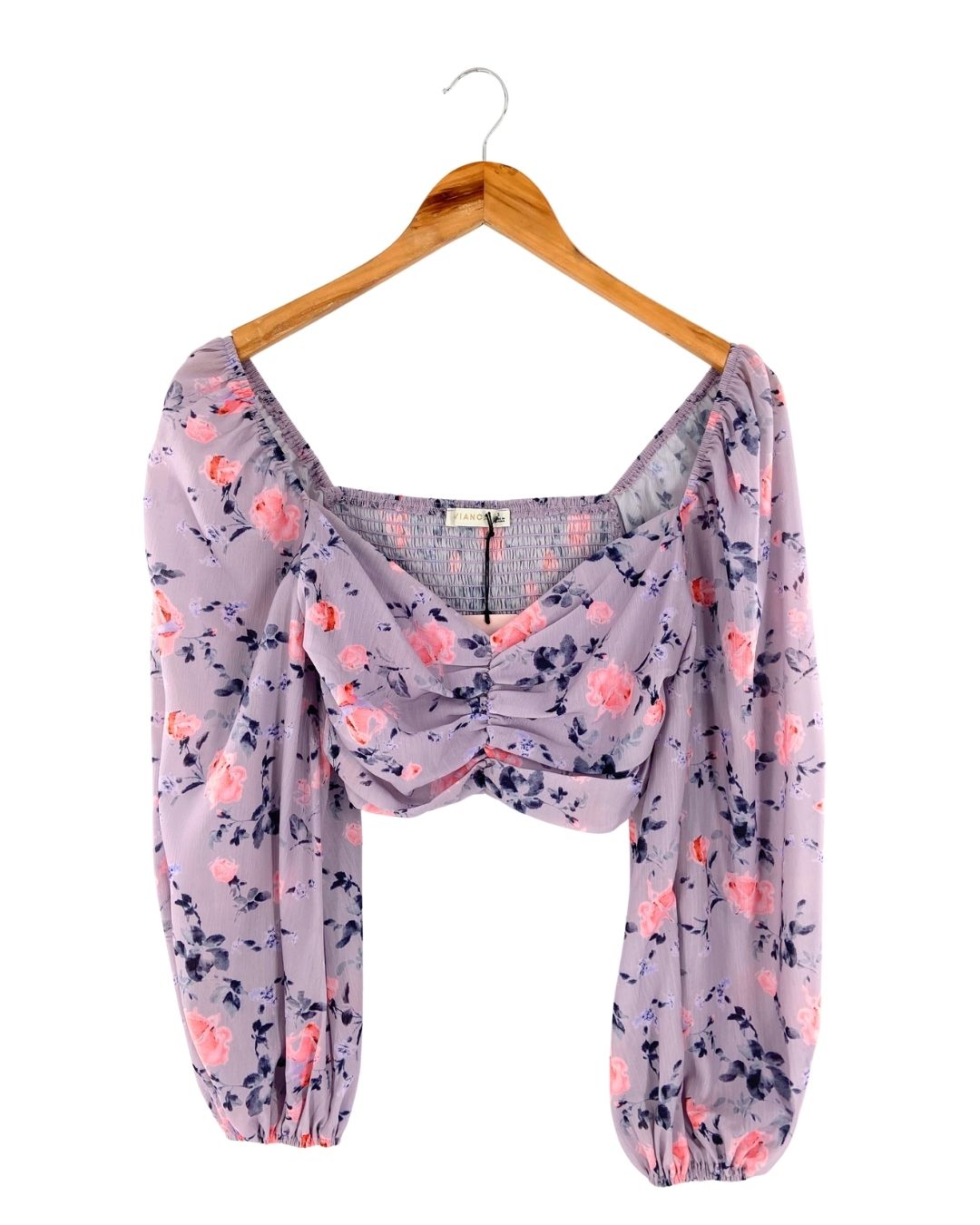 Crop top manga larga print