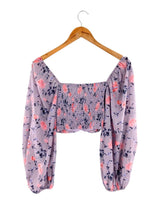 Crop top manga larga print