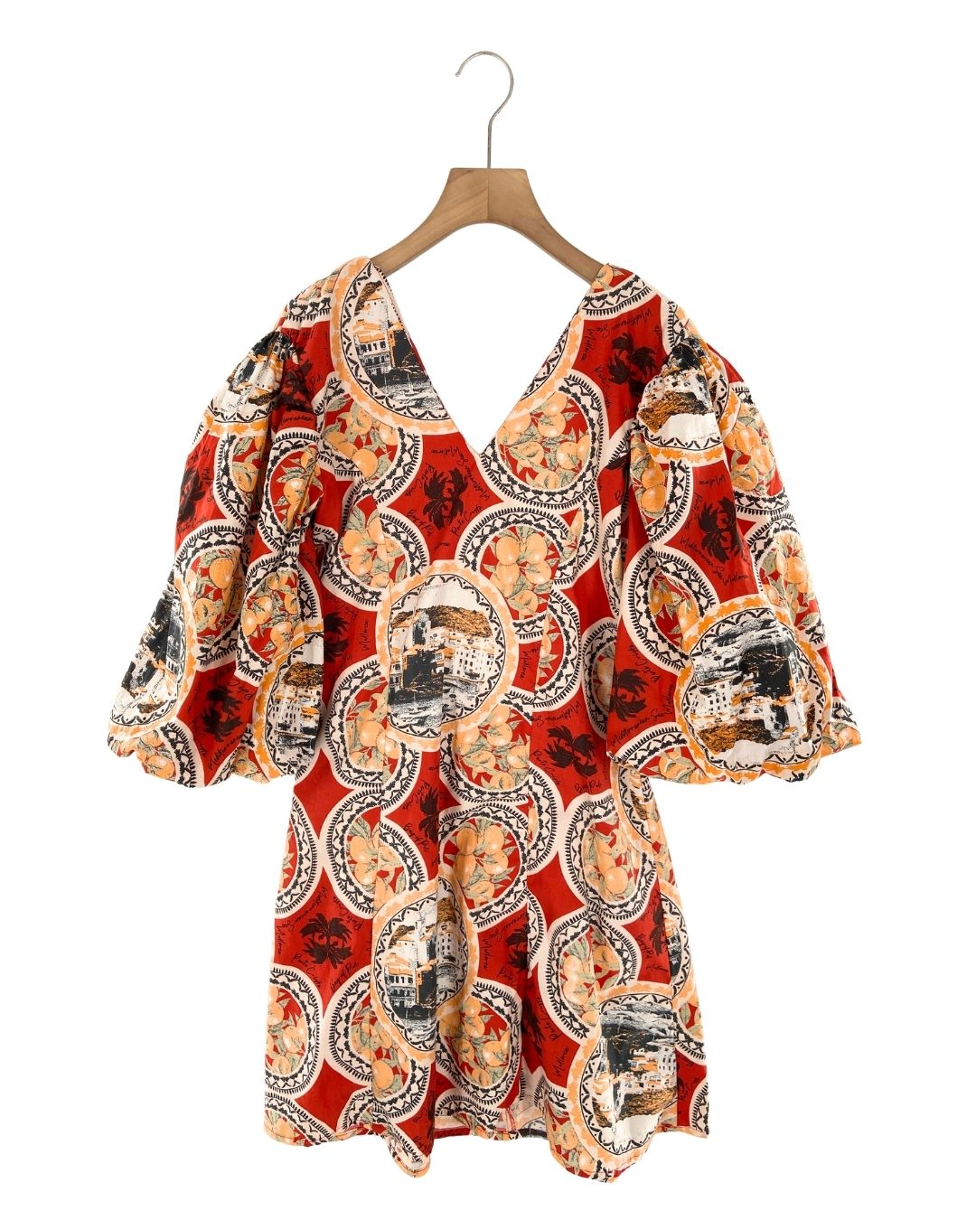 Vestido midi manga globo print