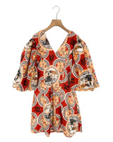 Vestido midi manga globo print