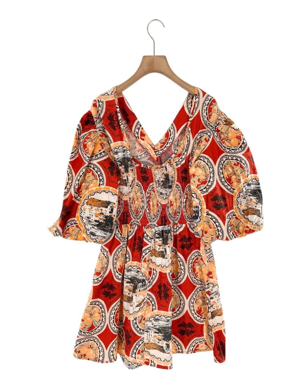Vestido midi manga globo print