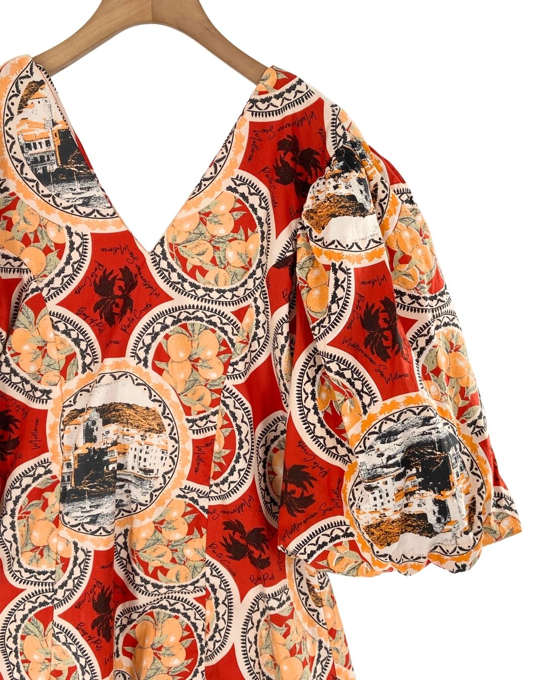 Vestido midi manga globo print