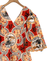 Vestido midi manga globo print