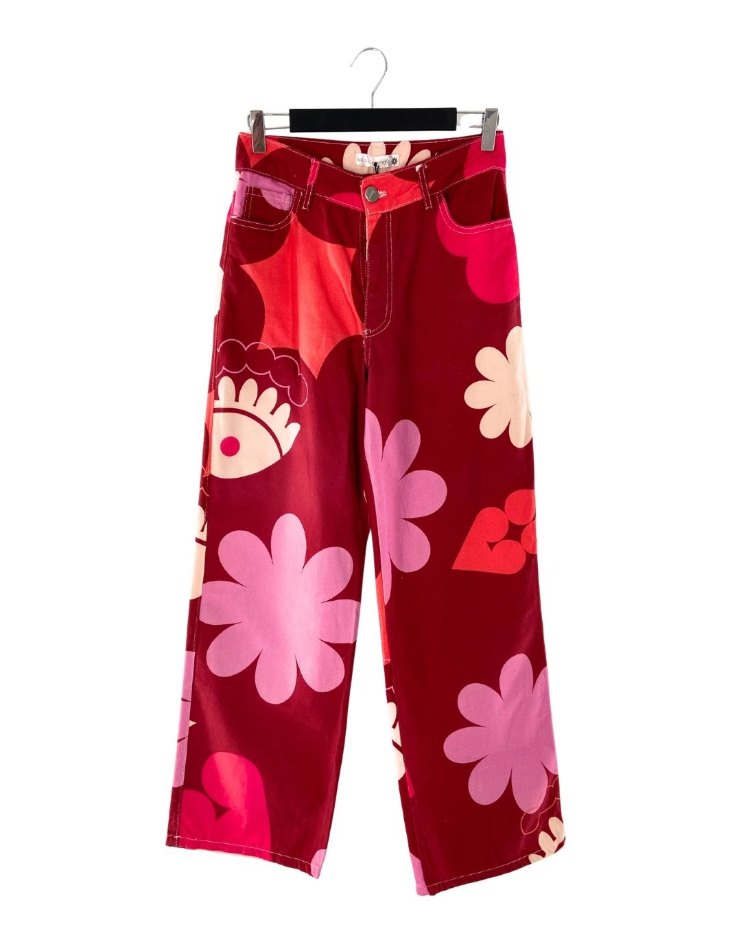 Jean rígido wide leg print