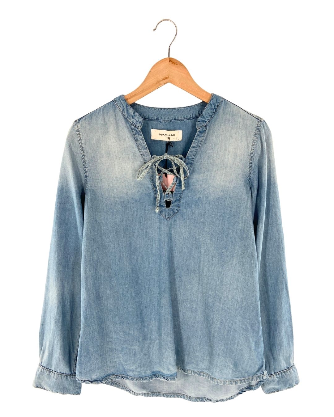 Blusa manga larga efecto denim