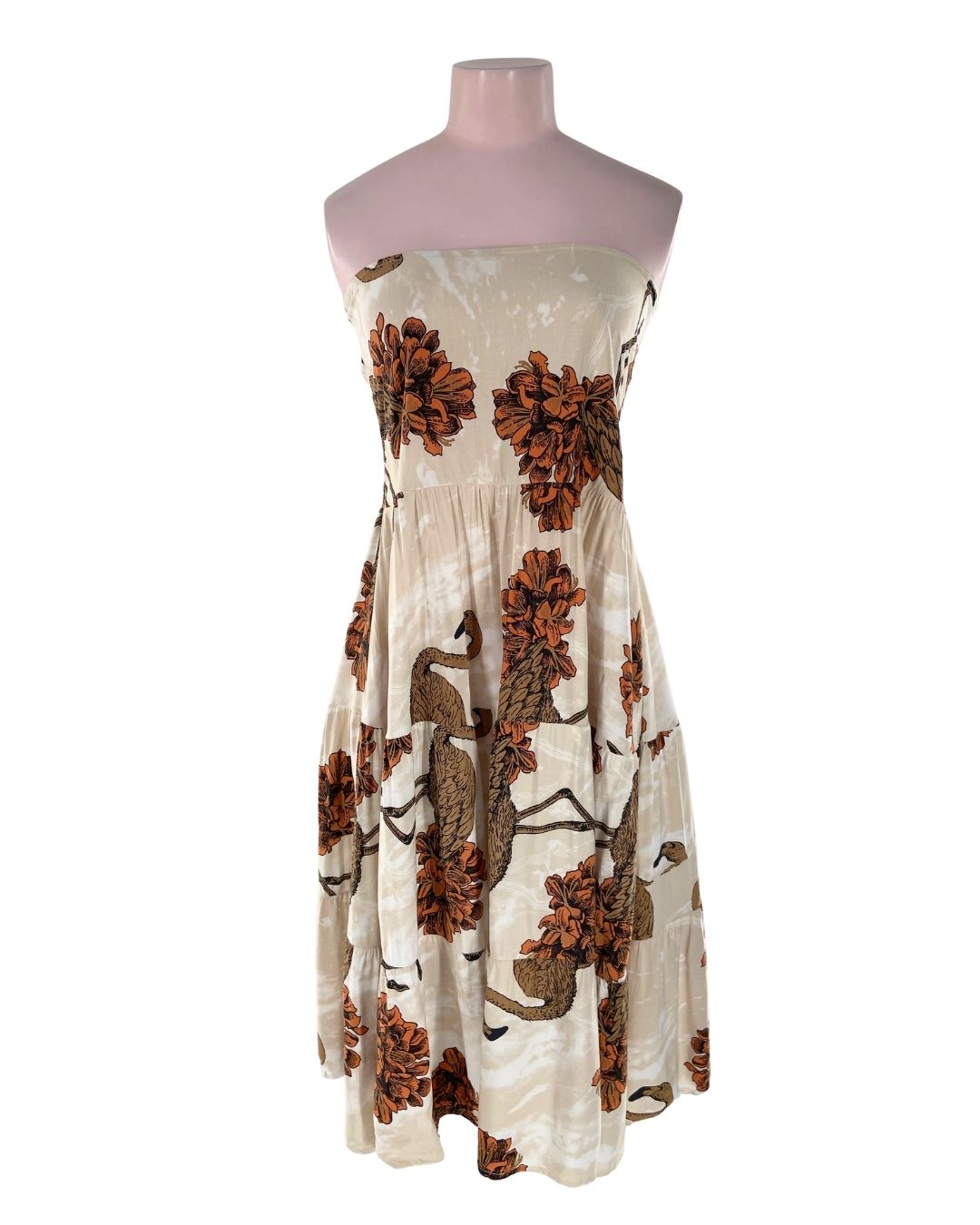 Vestido midi strapless  print