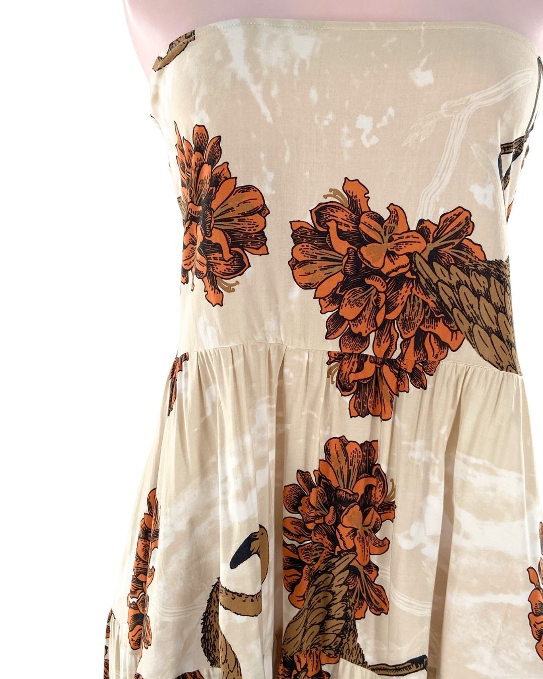 Vestido midi strapless  print