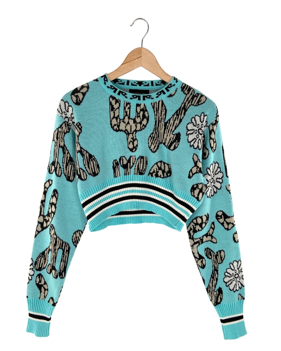 Saco crop tejido con diseño