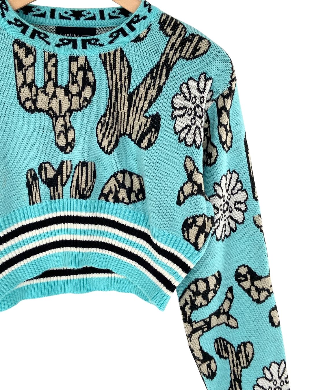 Saco crop tejido con diseño