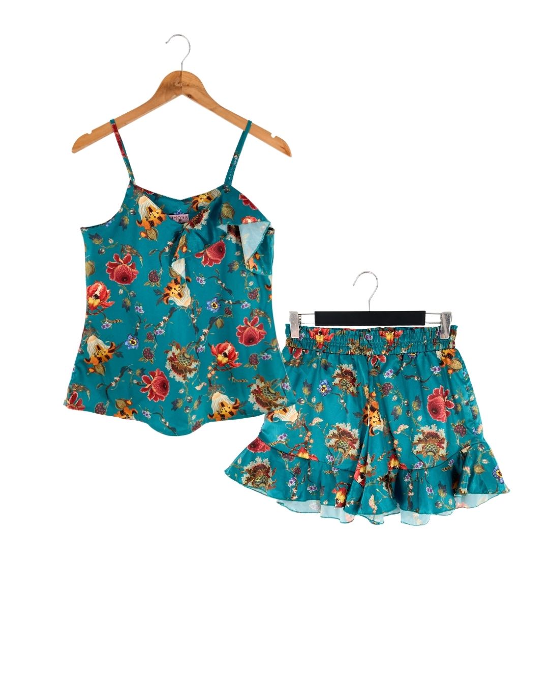Set de blusa y short satinado