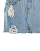 Falda mini en denim destroyed