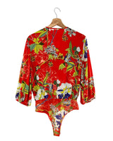Body manga larga print flores